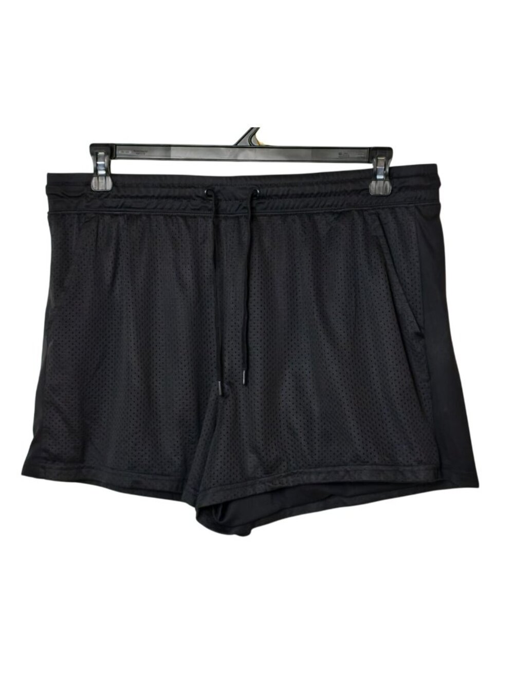 Athletic Works Womens XL Mesh Shorts Y2K Black Elastic Drawstring Pockets Sporty